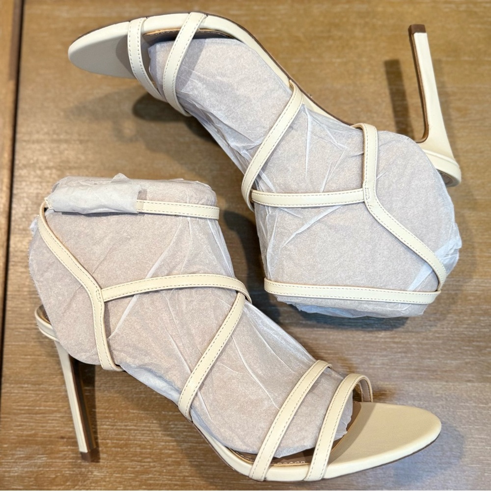NIB Sam Edelman Delanie Ivory Leather Strappy Stiletto Heels Sandal Sz 10 *FLAW* - Picture 6 of 11